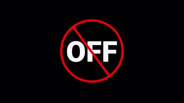 Red OFF Prohibition Symbol Animation Isolated on Transparent Background, stop off forbidden red circle animation, Warning, prohibited or ban icon animation. OFF Prohibition Symbol in 4k.