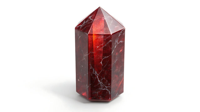 Polished red garnet crystal gemstone isolated on a white background