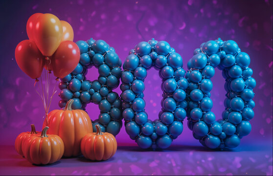 Halloween Background with "BOO" Balloon Letters and Pumpkins