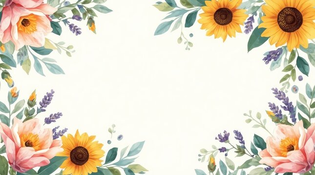 watercolor floral corner border