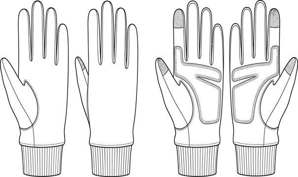 Winter gloves vector sketch illustration showing front and back views