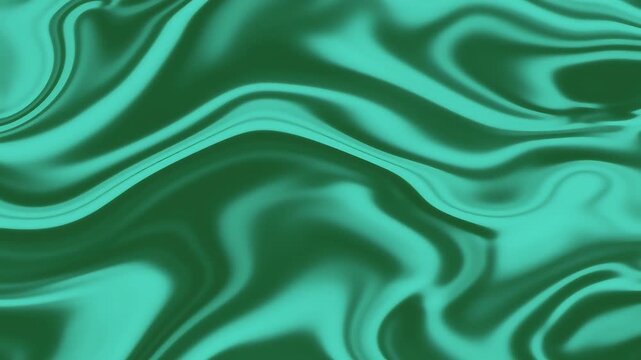 Abstract liquid silk texture with flowing waves in emerald and teal green