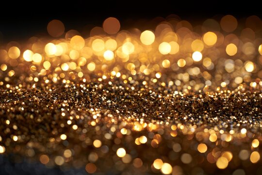 Golden glitter shimmering with sparkling bokeh lights