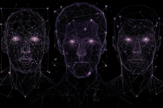 Human faces forming wireframe biometric recognition data