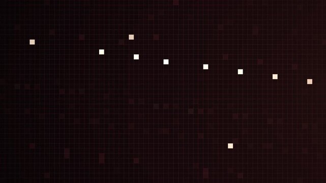 Digital pixel grid displays glowing white square data points against a dark maroon textured background surface.