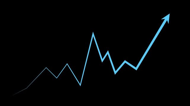 Line chart rise and sudden drop suggesting market volatility and financial decline animation