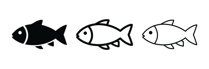 Fototapeta premium Set of minimalist fish icons, black silhouette and outline graphic style