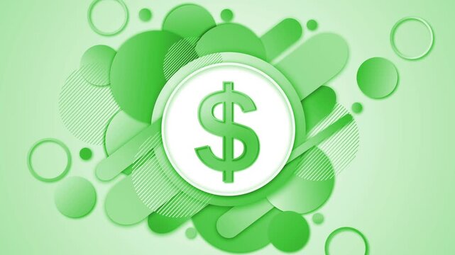 Dollar sign icon with layered circles and shapes background modern abstract business animation