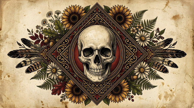 Skull and Crossbones on Wall Gothic Halloween Horror Vector Illustration, Dark Skeleton Tattoo Symbol with Grunge, Death, Evil, Zombie and Vintage Rock Style Design