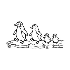 Obraz premium Four penguins walking on ice floes