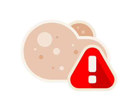 Brown particle dust pm2.5 air pollution with red triangle exclamation mark warning sign icon flat vector design