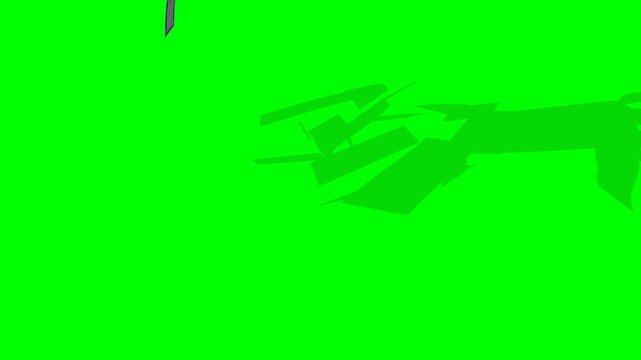 A 3D greenscreen animation of a stylized Switzerland Swiss Franc money stack completely breaking apart into flying banknotes. The CHF notes rise through the air before falling like money rain, collidi