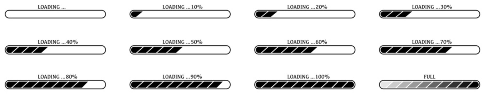 Loading bar and progress download icons.