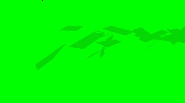 A 3D greenscreen animation of a stylized South Africa South African Rand money stack completely breaking apart into flying banknotes. The ZAR notes rise through the air before falling like money rain,