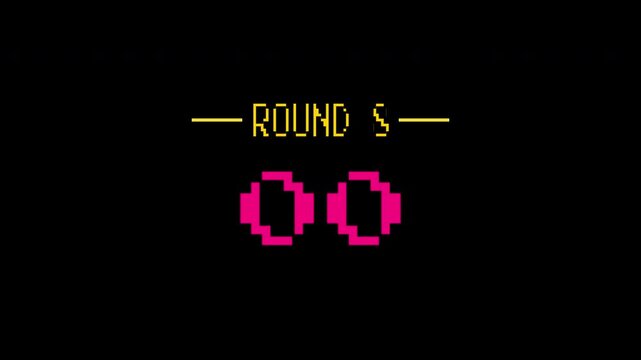 Round 1 retro 8bit magenta digital countdown timer from 5 to 0 animation alpha channel