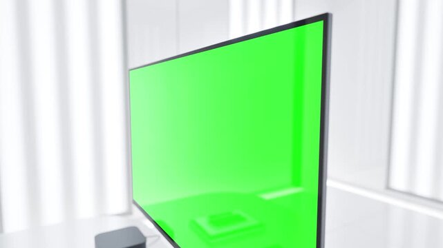 PC Computer with Green Screen Monitor Mockup in Modern Lab Workspace