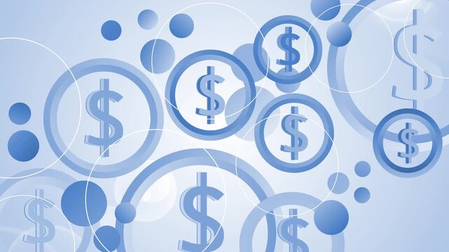 Dollar signs in circles abstract background symbolizing money finance and business growth animation