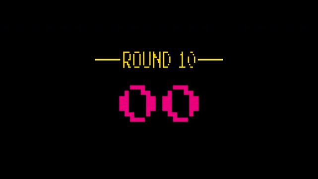 Round 10 retro 8bit magenta digital countdown timer from 5 to 0 animation alpha channel