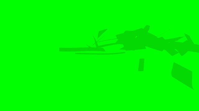 A 3D greenscreen animation of a stylized Norway Norwegian Krone money stack completely breaking apart into flying banknotes. The NOK notes rise through the air before falling like money rain, collidin