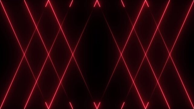 red neon diagonal lines forming dynamic geometric diamond pattern motion graphics animation.