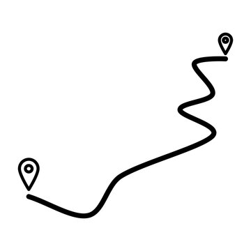 Running route map pin line art icon for GPS track path and marathon location illustration