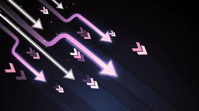 Abstract background with arrows and chevrons moving diagonally downward animation