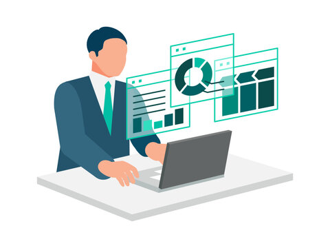 An automated proposal drafting system turns complex analytics into professional powerpoint slides as a businessman works at his office desk workstation