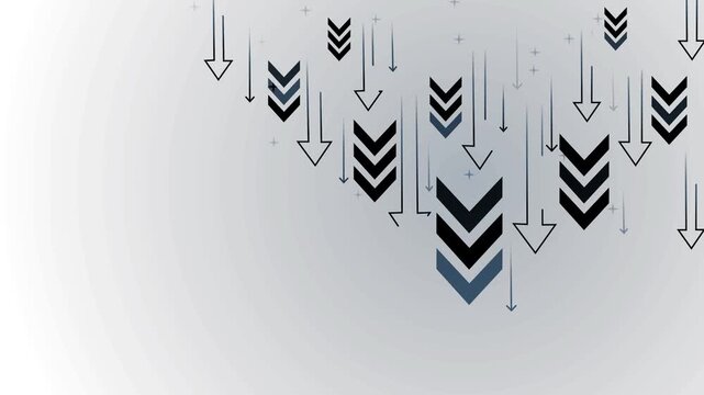Background with many downward arrows and chevrons symbolizing decline falling sales recession animation