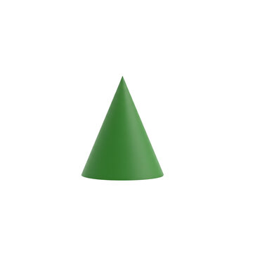 Green 3D cone geometric shape on transparent background