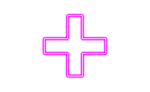 Neon pink plus sign symbol isolated on transparent background