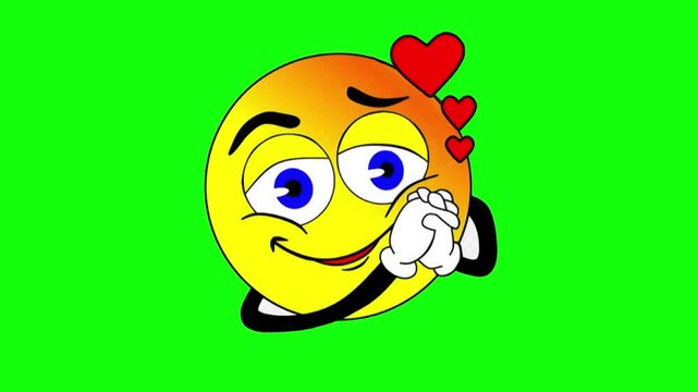 Love Emoji Smiling With Hearts and Hands on Cheek Green Screen