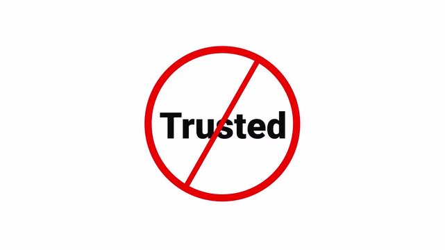 Red Trusted Prohibition Symbol Sign Animation Isolated on Transparent Background, stop or no trusted forbidden red circle animation, Warning, prohibited or ban icon animation. Trusted Ban Symbol in 4k