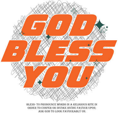 God Bless You bold typography design with definition text and sparkle