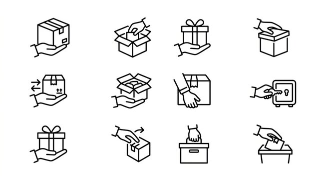 Illustrative icons depicting gift wrapping, shipping, and delivery processes.