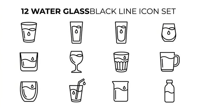 Minimalist Water Glass Icons for Branding and Digital Design.