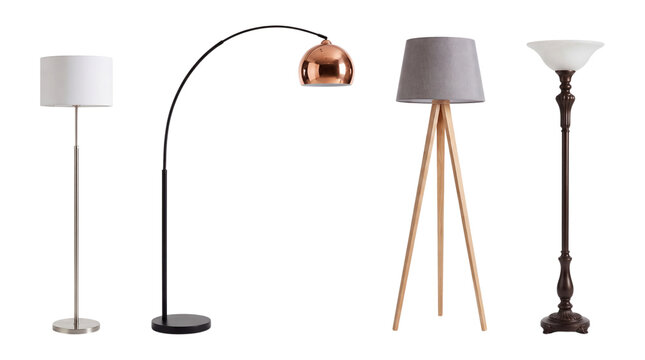 Four different floor lamps isolated on transparent background