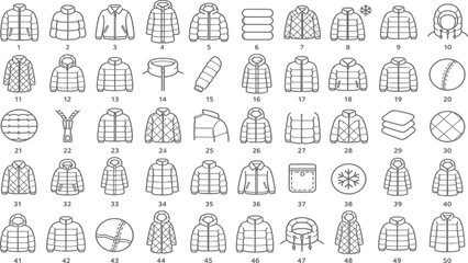 Collection of various winter jacket and coat icon designs for fashion illustrations © MDAminur