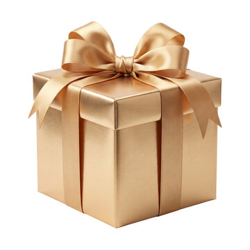 Golden gift box with ribbon isolated on transparent background