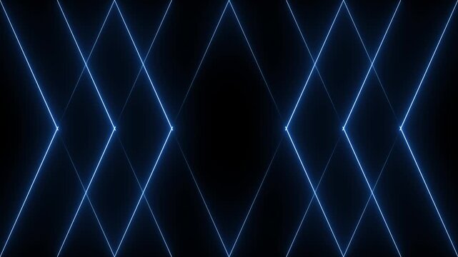 blue neon diagonal lines forming dynamic geometric diamond pattern motion graphics animation.