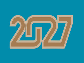 Creative 2027 Year Continuous Line Typography Design Abstract Gold Interlocking Numbers Vector Illustration © Wayzul 