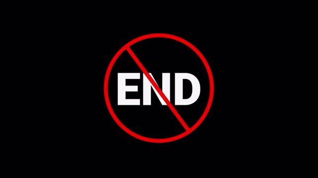 Red END Prohibition Symbol Sign Animation Isolated on Transparent Background, stop or no end forbidden red circle animation, Warning, prohibited or ban icon animation. END Prohibition Symbol animation