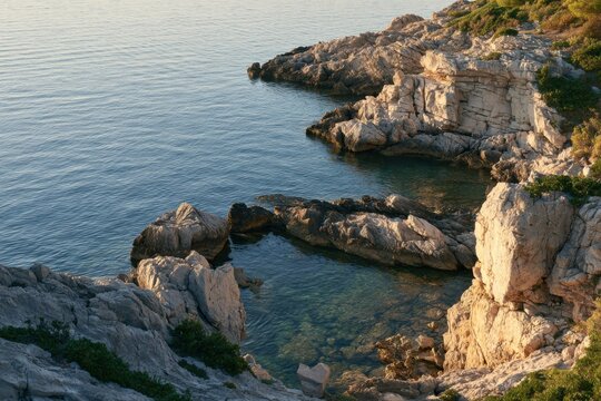 Elegante mediterrane K&uuml;stenlandschaft aus erh&ouml;hter Perspektive
