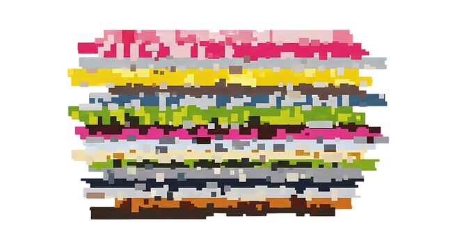 Pixelated abstract layered stripes in various colors on transparent background layers color multicolored gradient hues shades tone tint