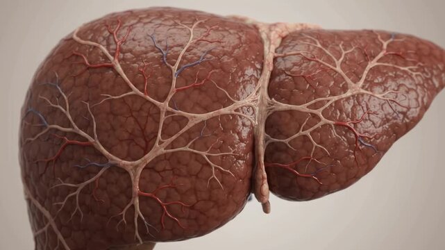 3D Medical Animation of Human Liver Anatomy with Visible Blood Vessels and Fibrosis