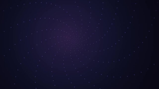 Spiral pattern composed of glowing dots set against a dark purple textured background that radiates outward with dynamic energy.