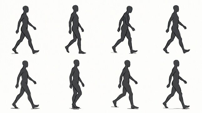 A sequence of silhouettes showing a man walking in a cycle.