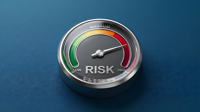 Risk gauge meter showing medium danger level on dark background