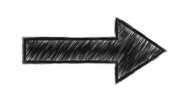 Hand drawn black arrow pointing to the right isolated on transparent background