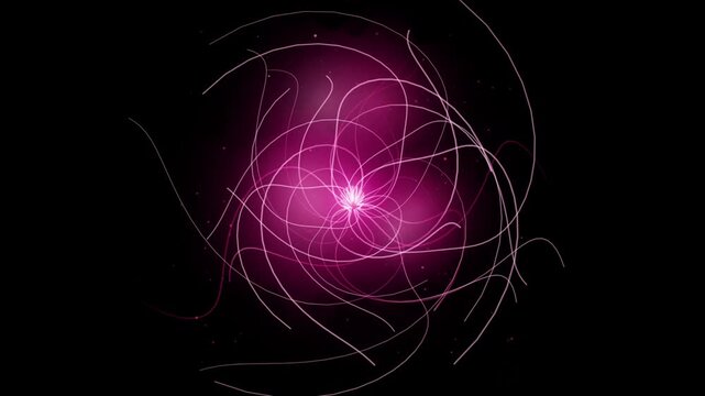 Abstract pink vortex with swirling light streaks on black background, cosmic energy flow, digital art.