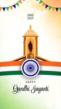 Gandhi Jayanti Orange Blue and Green Simple Greeting Poster Story